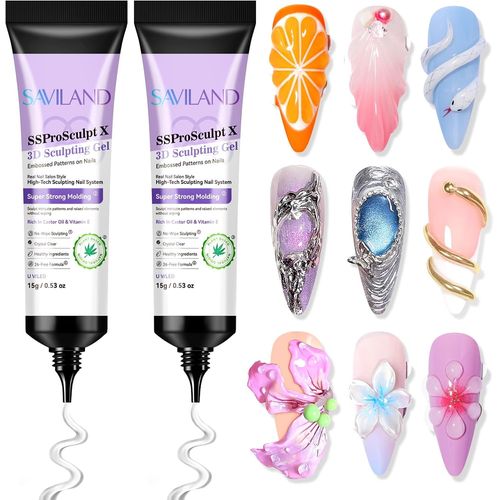 Gel 3d Nail Art,2 Pcs 15g Colle Faux Ongles Clair Grand Capacity,Gel Ongle Nail Art 3d Kit Pour La Création De Designs D'ongles Diy Manucure Amateur Diy À La Maison 
