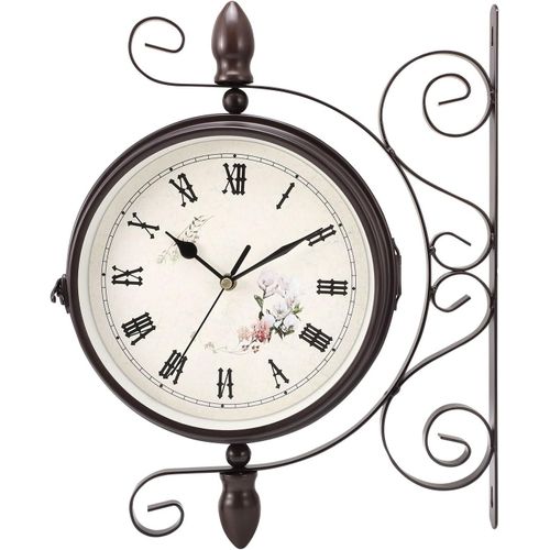 Horloge De Gare Noire À Double Face Avec Support,Style Rétro,Grand Horloge De Station New York,Horloge Metal Pour Salon,Cuisine,Chambres,Horloges Murales Vintage De Jardin Décor 1