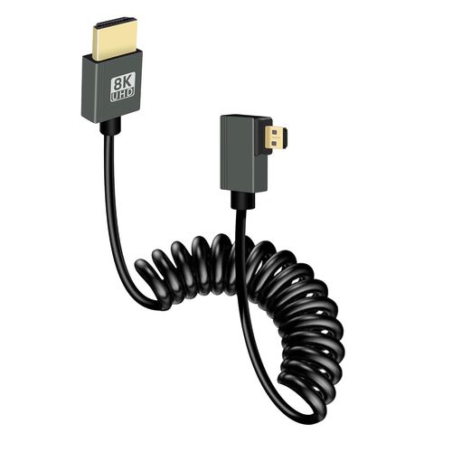 Câble Enroulé Micro Hdmi 8K,Cordon Mince Flexible Court Micro Hdmi Vers Hdmi Mâle Vers Mâle À Ressort(Right Angle)