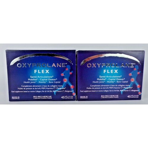 Lot De 2 Oxyprolane Flex • Complément Alimentaire Articulations, Capital Osseux, Arthrose • 45 Gélules • Collagène Marin, Msm, Manganèse • Fabriqué En France Laboratoires Bio-Recherche 