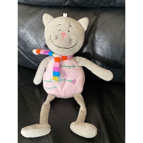 Cp International Doudou Chat Gris Corps Rose Souris 25cm