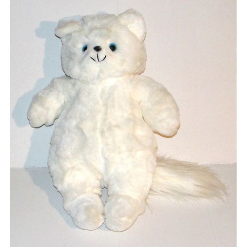 Peluche Chat Blanc Ancien Minouche Doudou Animal 35 Cm