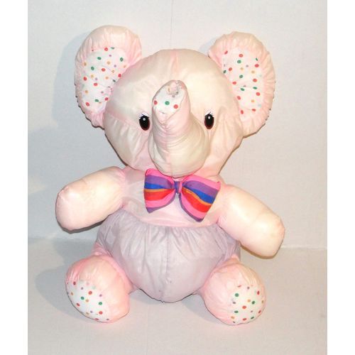 Peluche Elephant En Toile Rose Noeud Papillon Multicolore Grand Modele Bikin Doudou Animal 46 Cm