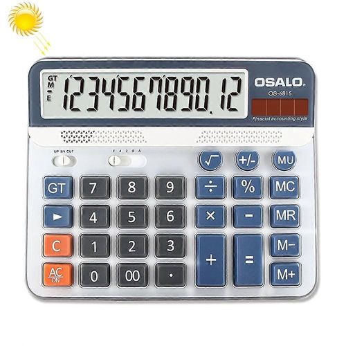 OSALO OS-6815 12 chiffres Calculatrice de bureau Énergie solaire Calculatrice à double puissance