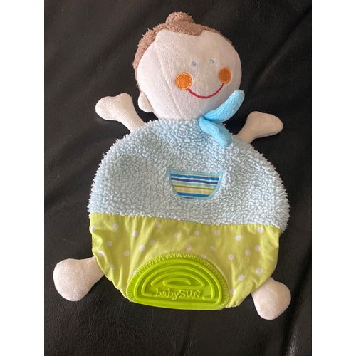 Doudou Plat Garçon Bleu ,Vert Et Blanc Babysun 23cm