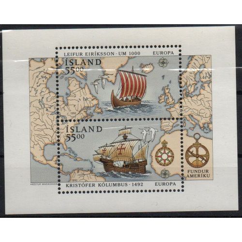 Islande Timbre Leif Ericsson , Christophe Colomb 1992