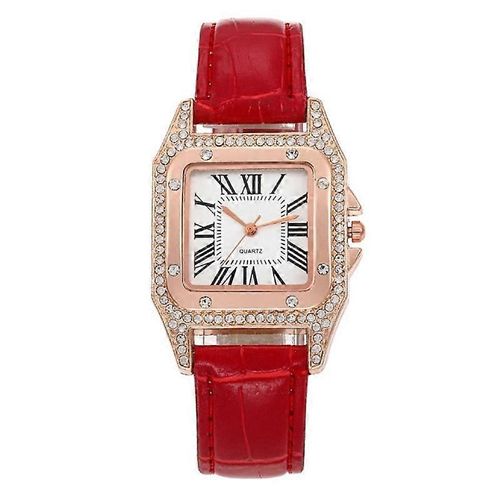 Montre À Quartz À Bracelet Carré Tonneau Femme, Couleur: Rouge