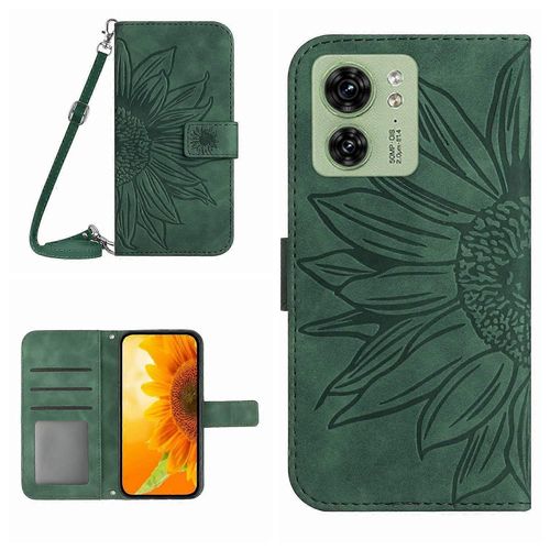 Pour Motorola Edge 40 Ht04 Skin Feel Sun Flower Embossed Flip Leather Phone Case Avec Lanière