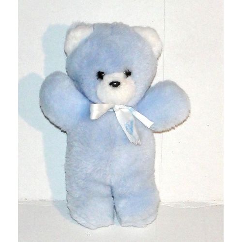 Doudou Ours Bleu Nounours Peluche Ourson 21 Cm Museau Oreilles Blanc Yeux Noir Grelot