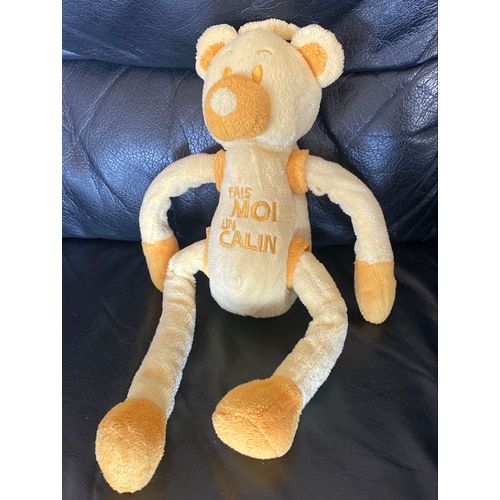 Doudou Peluche Cmp Ours Jaune Orange Longues Pattes Fait Moi Un Câlin 34cm