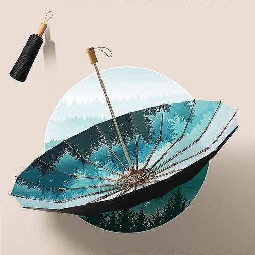 Parasol Solaire Pliant Rétro À Trois Volets En Bois 16 Os