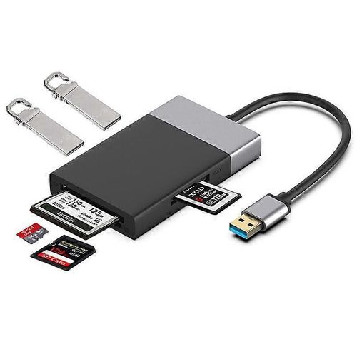 Adaptateur HUB USB 3.0 6-en-1 vers USB3.0 x 2 + carte CF + carte TF + carte SD + carte XQD