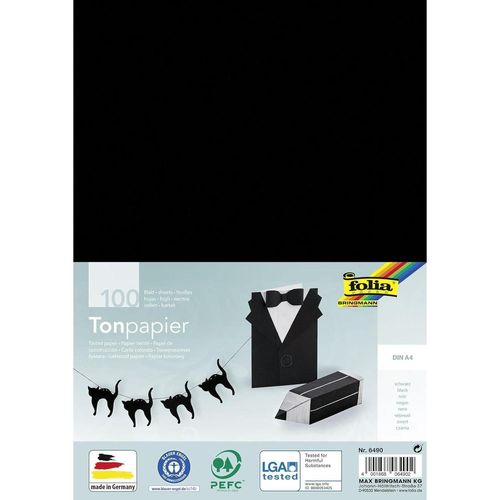 Folia Pack 100 Feuilles Papier De Couleur A4 130g Noir