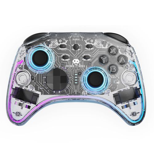 Manette Sans Fil Pour Nintendo Switch - Transparente À Led - Câble 1m