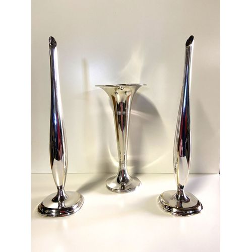 Lots de Petits Vases Soliflores Anciens Laiton & Bronze Argenté WMF Art Déco