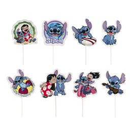 16 Cake Toppers Papier Anniversaire Stitch 5x11cm