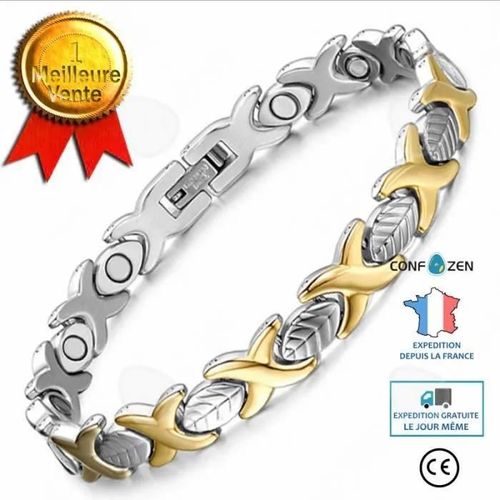 Confo® Bracelet Homme Titane Acier Aimant Santé Feuille Or Bracelet Homme