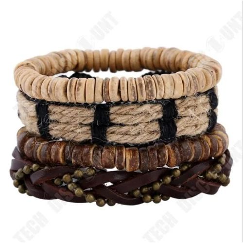 Td® Rmega® Coffret Cadeau 4pcs Bracelets Cuir Pour Homme Femme Tressé Bracelet Manchette Corde Bracelet Vintage Réglable Marron