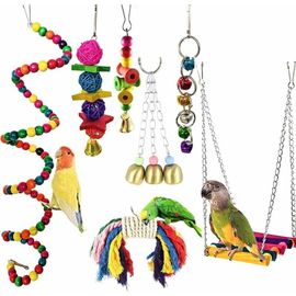 Lot De 7 Jouets Pour Perroquet Pour Cage À Oiseaux, Balançoire À Mâcher Perchoirs En Bois Pour Conures, Cacaques, Aras, Perchoirs Et Charmants Oiseaux