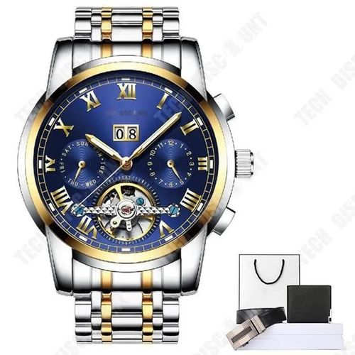 Td® Montre Pour Homme Business Montre En Acier Inoxydable Multi-Fonction Creux Deuxième Cadran Calendrier Automatique Montre Mécaniq