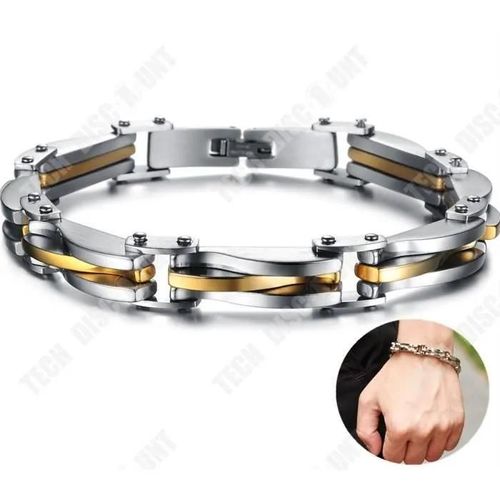 Td® Bracelet Hommes Or,Argent Titane Acier- Bracelet Manchette Chaîne Avec Lien Cadeau- Gourmette