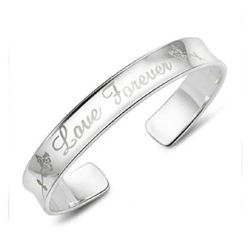 Td® Bracelet Pour Femme En Plaqué Argent 925 Zirconium Rond Bijoux Cadeau Pour Femme Jonc Épais Inscription Love Incrustée