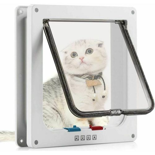 Chatière Avec 4 Voies Magnétique, Chatière Pour Chats Et Petits Chiens, Chatière Avec Tunnel (M-19.7x19x5.5cm, Blanc)