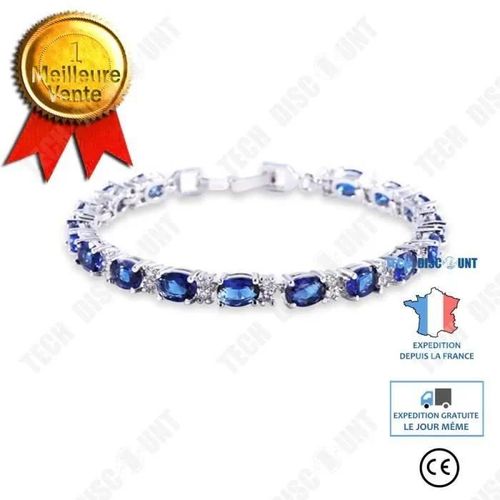 Td® Dames Bracelet Bracelet En Cristal Saphir Plaqué Platine Zircone Cubique Bracelet En Cristal Bleu Bracelet De Tennis Pour Les Fe