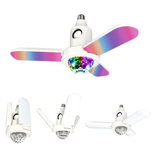 E27 Led Rgb Déformable 3 Lames Ventilateur De Plafond Lumière Bluetooth Musique Lampe