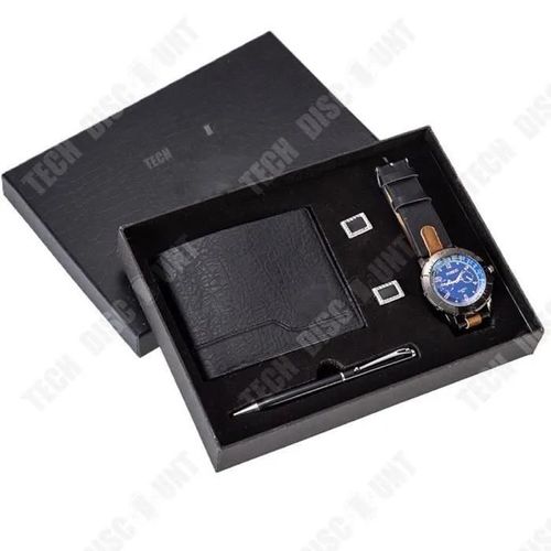 Td® Coffret Cadeau Pour Hommes Coffret 4 Pièces Business Montre Homme Portefeuille Boutons De Manchette Stylo À Bille Coffret Cadeau