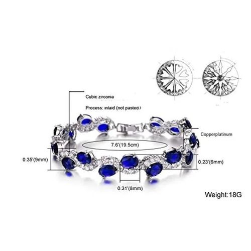 Bracelet - Luxe - 18k Plaqué Or Blanc - Zircone Cubique - Cristal Bleu - Femme