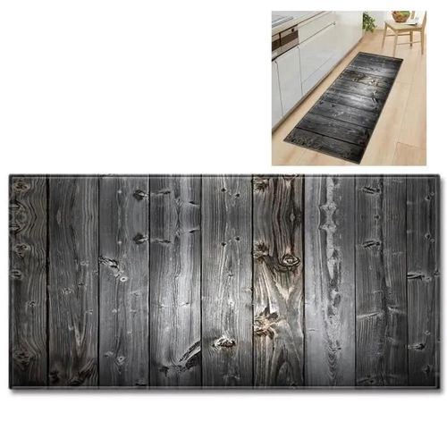 Tapis Absorbant Antidérapant - Polyester - Modèle Bois - Lavable En Machine - 40 X 120 Cm - Gris