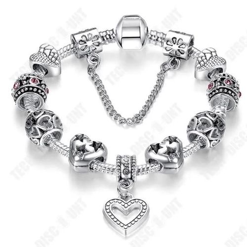 Td® Bijoux En Alliage Dégoulinant D'huile Bracelet En Perles En Forme De Coeur Pour Femmes Pendentif En Cristal Bracelet Femme 20cm