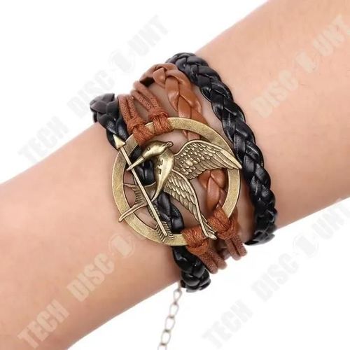 Td® Lcc® Bracelet Homme/Femme Cuir Hunger Games Ridicule Bird Réglable Corde Noir Et Brun Tissés À La Main-Cadeau Ideal -Mode Fantai