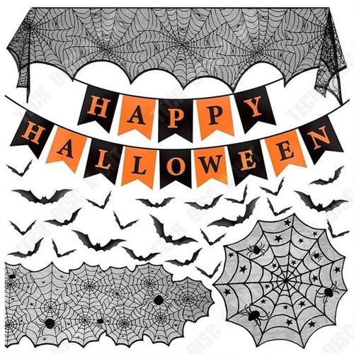 Td® Halloween Decoration Nappe D'halloween Ensemble De Chemin De Table Style Maille De Dentelle Noire