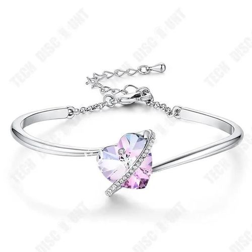 Td® Bracelet D'amour Incrusté De Cristal Version Coréenne De La Forêt Douce Et Bracelet Ouvert En Forme De Coeur Violet Diamant