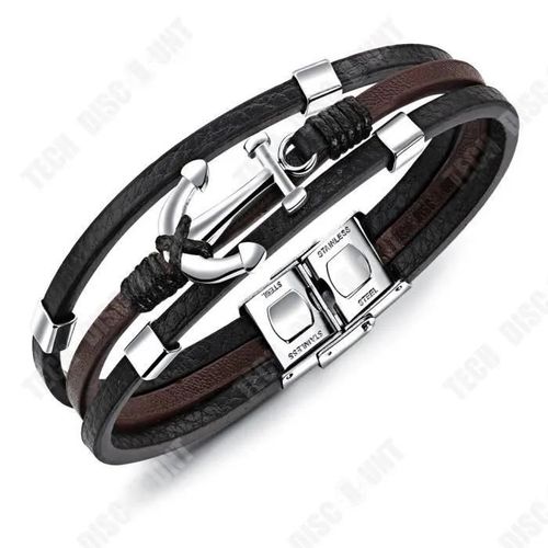 Td® Personnalité Mode Ancre Multicouche Titane Acier Bracelet En Cuir Rétro Hommes Main Bijoux Bracelet En Cuir 210mm