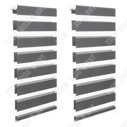 Td® Lot De 2 Rideaux Zébrés 55*170cm Rideaux De Salle De Bain Rideaux À Enroulement Tendus Rideaux Occultants De Salle De Bain Gris