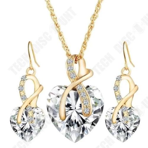 Ensemble De Bijoux - Femme - Pendentif Coeur - Zircon - Strass - Chic Et Sophistiqué