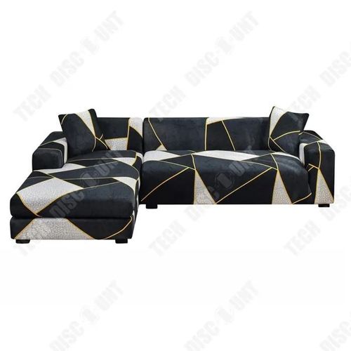 Td Housse De Canapé Fibre De Polyester Housse Canape 3 Places+2 Places Housse Canapé Noir Housse De Canapé D'angle Extensible En L