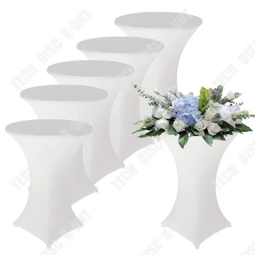 Td® 5 Pièces Couverture De Table De Bar Blanche 80*110cm Nappe De Banquet Bar Couverture De Table Ronde De Cocktail Nappe Élastique