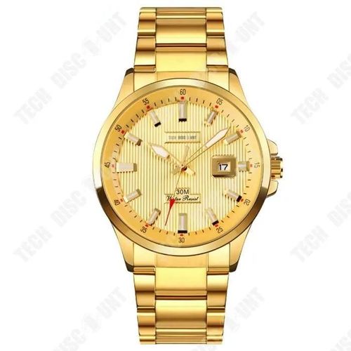 Td® Montres Vintage Pour Hommes Couleur Or Bracelet En Acier Massif Etanche À L'eau Style Professionnel Aiguilles Lumineuses