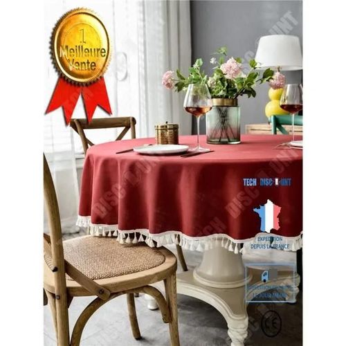 Td® Nappe Nordique Étanche Avec Dentelle Table Ronde-Linge Pour Salle À Manger-Accessoire De Décoration Pour Table Basse Ronde