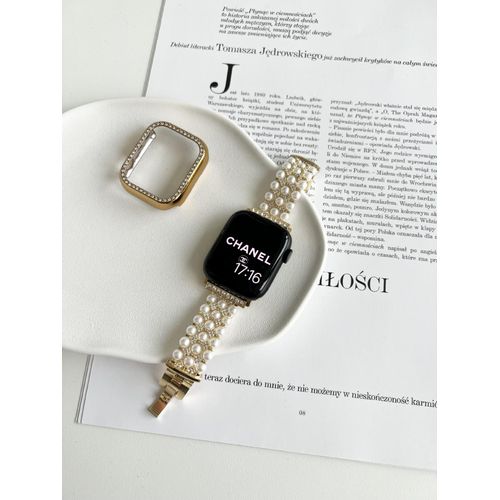 Chaîne De Perles En Métal De Style Petit Parfum, Adaptée Au Bracelet Apple Watch S8, Iwatch 6e Génération 754se-Bracelet En Or + Boîtier En Diamant - 41 Mm (S8 S7)