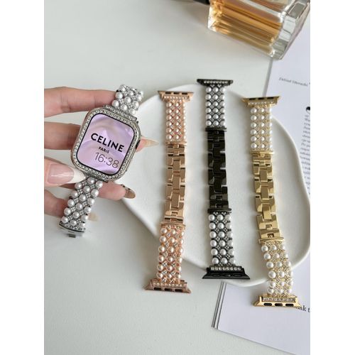 Chaîne De Perles En Métal De Style Petit Parfum, Adaptée Au Bracelet Apple Watch S8, Iwatch 6e Génération 754se-Bracelet Argenté + Boîtier Diamant - 41 Mm (S8 S7)