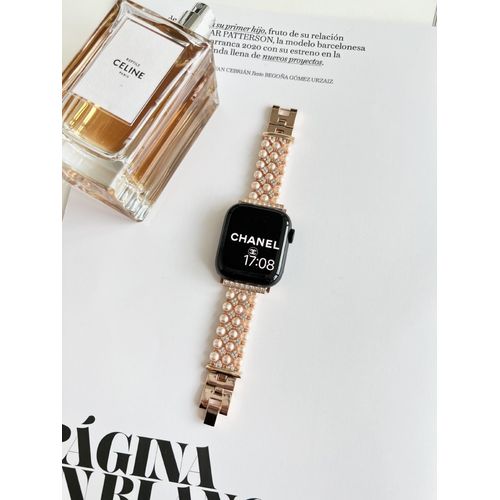 Chaîne De Perles En Métal De Style Petit Parfum, Adaptée Au Bracelet Apple Watch S8, Iwatch 6e Génération 754se-Bracelet En Or Rose Uniquement - 40 Mm