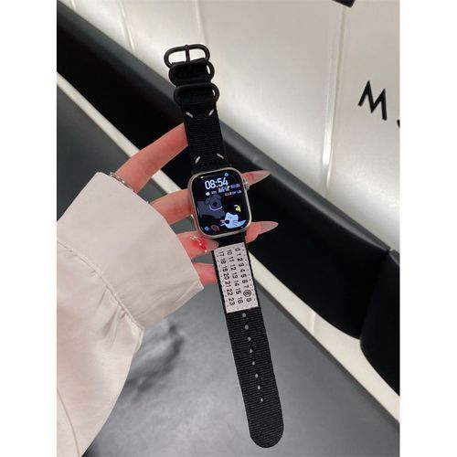 Applicable À L'étiquette D'origine Margiela Bracelet Iwatch S10 Montre Toile Cousue À La Main Applewatch987-Toile Margiela - Noir - S10 46 Mm
