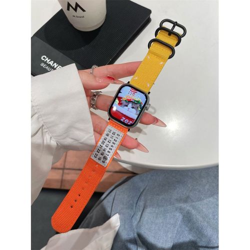 Applicable À L'étiquette D'origine Margiela Bracelet Iwatch S10 Montre Toile Cousue À La Main Applewatch987-Toile Margiela - Jaune Orange - S10 46 Mm