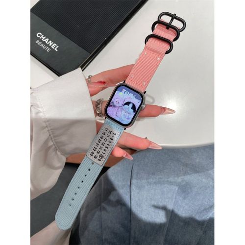 Applicable À L'étiquette D'origine Margiela Bracelet Iwatch S10 Montre Toile Cousue À La Main Applewatch987-Toile Margiela - Bleu Rose - S10 46 Mm