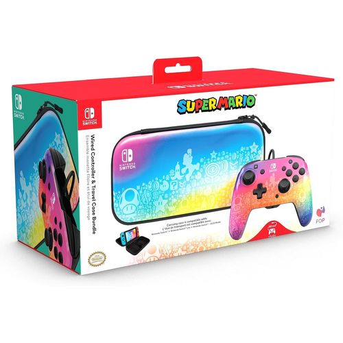 Bundle Pdp Manette Filaire Rematch Et Étui Super Mario Star Spectrum Pour Nintendo Switch